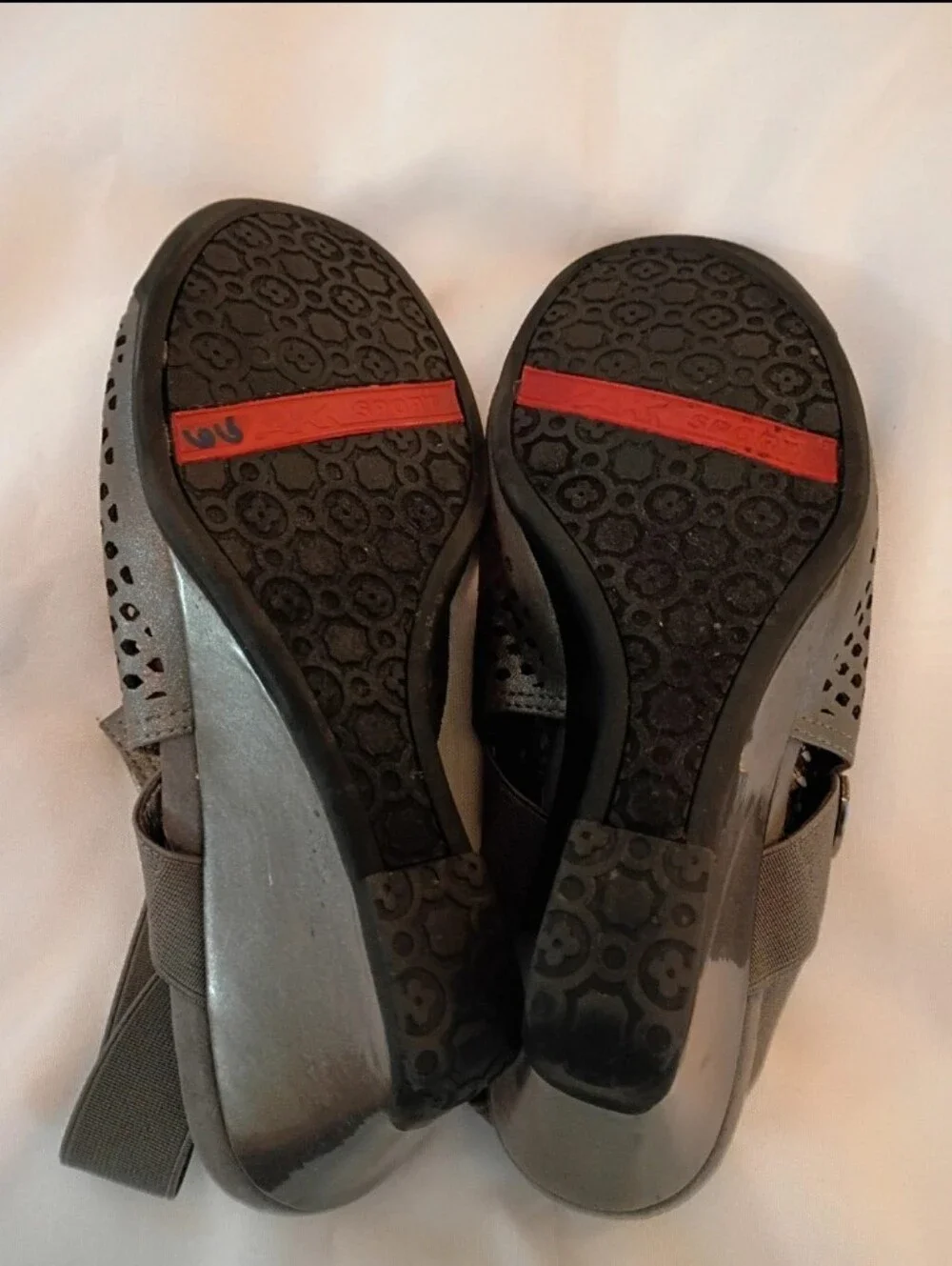 Anne Klein Sport Channyngp Pewter Perforated Wedge Sandals open toe slingbacks